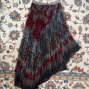 Alice + Olivia AIDA ASYMMETRICAL MIDI SKIRT Accordion Pleated in Red and Blue